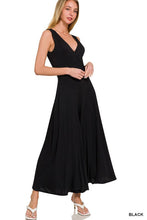 Load image into Gallery viewer, 4315-SURPLICE NECKLINE SLEEVELESS JUMPSUIT-BLACK
