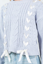 Load image into Gallery viewer, 4755-Knit pullover sweater with ribbons-blue
