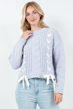 Load image into Gallery viewer, 4755-Knit pullover sweater with ribbons-blue
