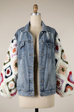 Load image into Gallery viewer, 5362-Denim Jacket Diamond Flower Granny Square Sleeves-IVORY
