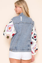 Load image into Gallery viewer, 5362-Denim Jacket Diamond Flower Granny Square Sleeves-IVORY
