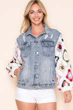 Load image into Gallery viewer, 5362-Denim Jacket Diamond Flower Granny Square Sleeves-IVORY
