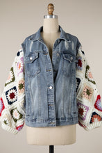 Load image into Gallery viewer, 5362-Denim Jacket Diamond Flower Granny Square Sleeves-IVORY
