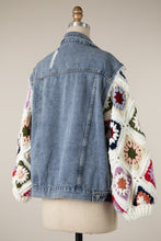 Load image into Gallery viewer, 5362-Denim Jacket Diamond Flower Granny Square Sleeves-IVORY
