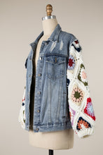 Load image into Gallery viewer, 5362-Denim Jacket Diamond Flower Granny Square Sleeves-IVORY
