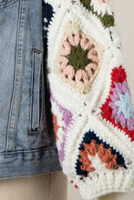 Load image into Gallery viewer, 5362-Denim Jacket Diamond Flower Granny Square Sleeves-IVORY
