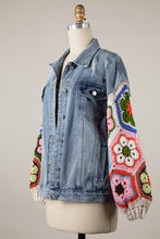 Load image into Gallery viewer, 5361-Denim Jacket Flower Granny Square Crochet Sleeves-BEIGE
