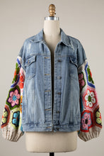 Load image into Gallery viewer, 5361-Denim Jacket Flower Granny Square Crochet Sleeves-BEIGE
