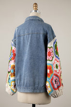 Load image into Gallery viewer, 5361-Denim Jacket Flower Granny Square Crochet Sleeves-BEIGE

