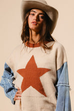 Load image into Gallery viewer, 4503-STAR PRINTED SWEATER TOP WITH DENIM SLEEVES
