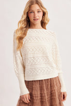 Load image into Gallery viewer, 6366- Boat Neck Balloon Sleeved Pointelle Knit Sweater-CREAM
