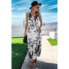 Load image into Gallery viewer, 4976-Cross V Neck Floral Print Sleeveless Fit Dress-WHITE

