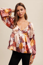 Load image into Gallery viewer, 4569-Floral Print Front Twist Babydoll Blouse Top-MAROON
