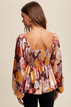 Load image into Gallery viewer, 4569-Floral Print Front Twist Babydoll Blouse Top-MAROON
