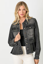 Load image into Gallery viewer, 4639-Washed Denim Peplum Jacket-BLACK
