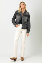 Load image into Gallery viewer, 4639-Washed Denim Peplum Jacket-BLACK
