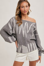 Load image into Gallery viewer, 4765-ABSTRACT PRINT ONE SHOULDER OFF KNIT SWEATER
