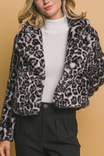 Load image into Gallery viewer, 5579-Leopard Print Faux Fur Jacket-BLACK
