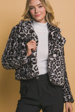 Load image into Gallery viewer, 5579-Leopard Print Faux Fur Jacket-BLACK

