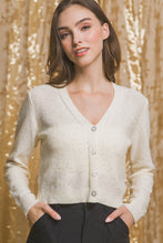 Load image into Gallery viewer, 4797-Semi Cropped Cardigan Sparkle Sweater-IVORY
