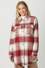 Load image into Gallery viewer, 4644-Fringe Detailed Long Plaid Jacket-RED
