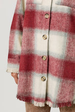 Load image into Gallery viewer, 4644-Fringe Detailed Long Plaid Jacket-RED
