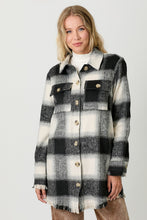 Load image into Gallery viewer, 4643-Fringe Detailed Long Plaid Jacket-BLACK
