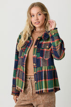 Load image into Gallery viewer, 4640-Peplum Fringe Plaid Jacket-NAVY MIX
