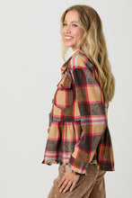 Load image into Gallery viewer, 4641-Peplum Fringe Plaid Jacket-SAND MIX
