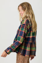 Load image into Gallery viewer, 4640-Peplum Fringe Plaid Jacket-NAVY MIX
