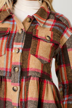 Load image into Gallery viewer, 4641-Peplum Fringe Plaid Jacket-SAND MIX
