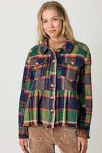 Load image into Gallery viewer, 4640-Peplum Fringe Plaid Jacket-NAVY MIX
