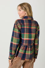 Load image into Gallery viewer, 4640-Peplum Fringe Plaid Jacket-NAVY MIX
