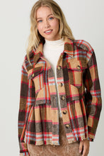 Load image into Gallery viewer, 4641-Peplum Fringe Plaid Jacket-SAND MIX
