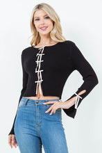 Load image into Gallery viewer, 4754-Cardigan with ribbon tassels-black
