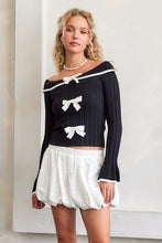 Load image into Gallery viewer, 4737-Ribbed Knit Off Shoulder Bow Top
