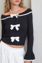 Load image into Gallery viewer, 4737-Ribbed Knit Off Shoulder Bow Top
