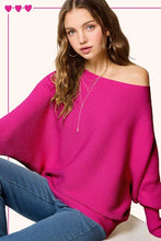 Load image into Gallery viewer, 4633-RIBBED BOAT NECKLINE SWEATER -FUSCHIA

