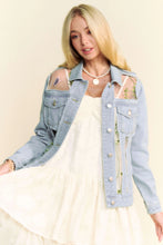 Load image into Gallery viewer, 5238-Embroidered Mesh Denim Jacket-FLORAL
