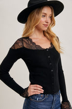 Load image into Gallery viewer, 4758-LACE TRIMMED BUTTON DOWN KNIT TOP-BLK
