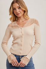 Load image into Gallery viewer, 4759-LACE TRIMMED BUTTON DOWN KNIT TOP-SELL
