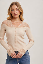 Load image into Gallery viewer, 4759-LACE TRIMMED BUTTON DOWN KNIT TOP-SELL
