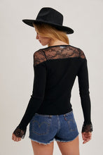 Load image into Gallery viewer, 4758-LACE TRIMMED BUTTON DOWN KNIT TOP-BLK
