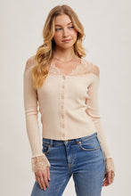 Load image into Gallery viewer, 4759-LACE TRIMMED BUTTON DOWN KNIT TOP-SELL
