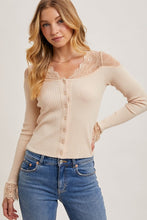 Load image into Gallery viewer, 4759-LACE TRIMMED BUTTON DOWN KNIT TOP-SELL
