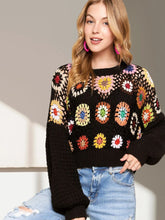 Load image into Gallery viewer, 5407-LONG Puff Sleeves Crochet Crop Top-BLACK
