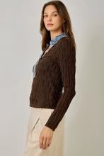 Load image into Gallery viewer, 6576- Denim Mix Textured Knit Henley Top-CHOCOLATE
