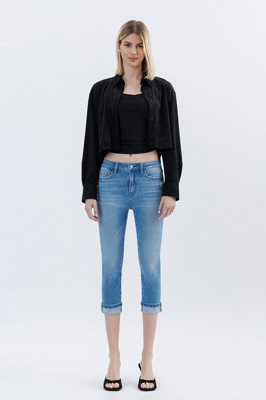 5078-VERVET High Rise Cuffed Capri Jeans