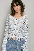 Load image into Gallery viewer, 5894- POL LONG SLEEVE CROCHET CARDIGAN-BLUE
