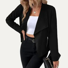 Load image into Gallery viewer, 6435- Collared Vegan Suede Long Sleeve Jacket-BLACK
